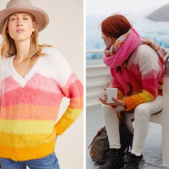 Anthropologie Simone Fuzzy Multicolor Watercolor Wool Alpaca Sweater XSP - Picture 3 of 12